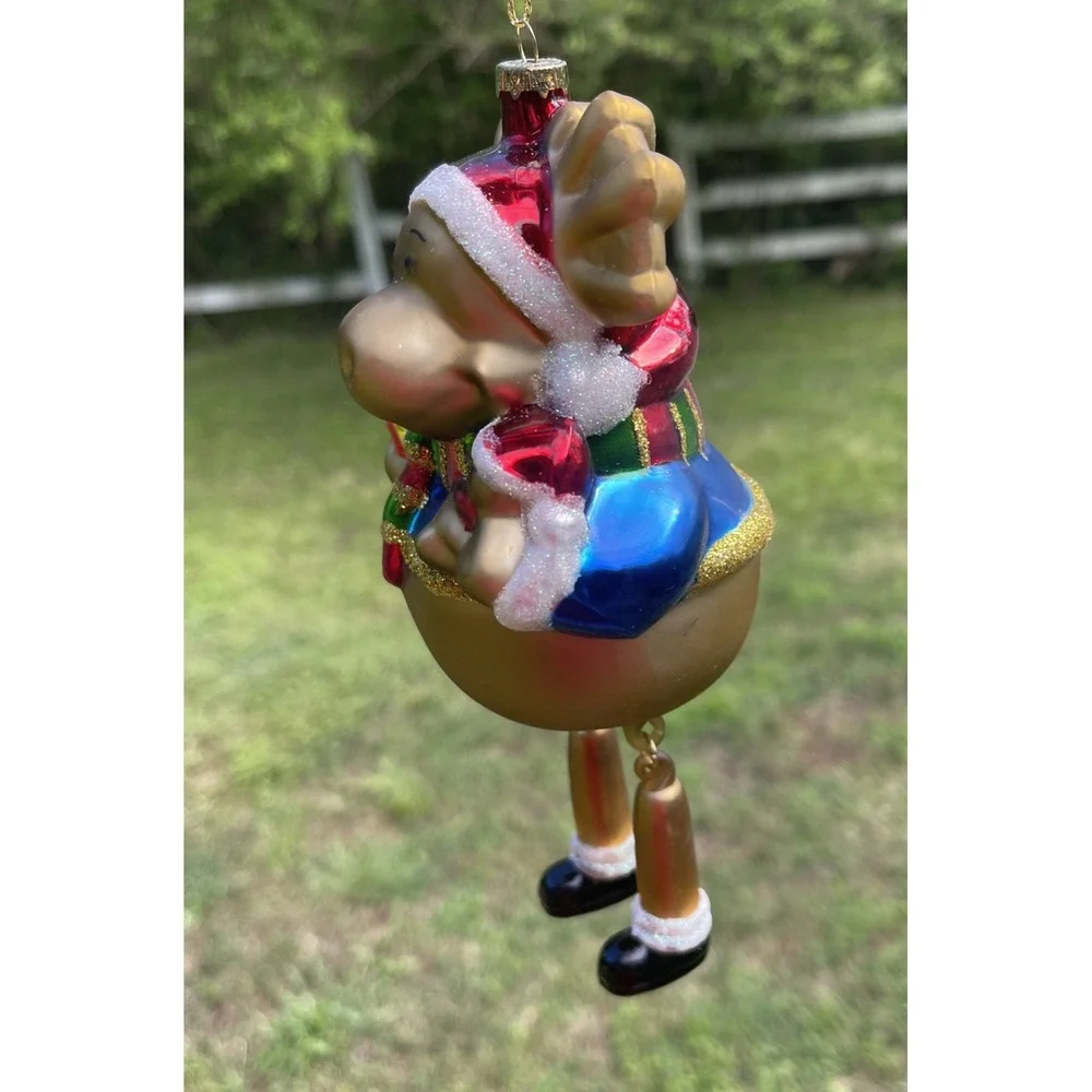 Pier 1 Collectible Christmas Ornament Mouth Blown Hand Painted Moose Reindeer 7
